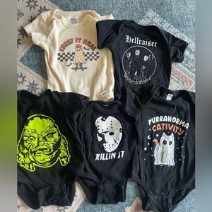 Five Pack Spooky / Horror Baby Onesies, Various Sizes